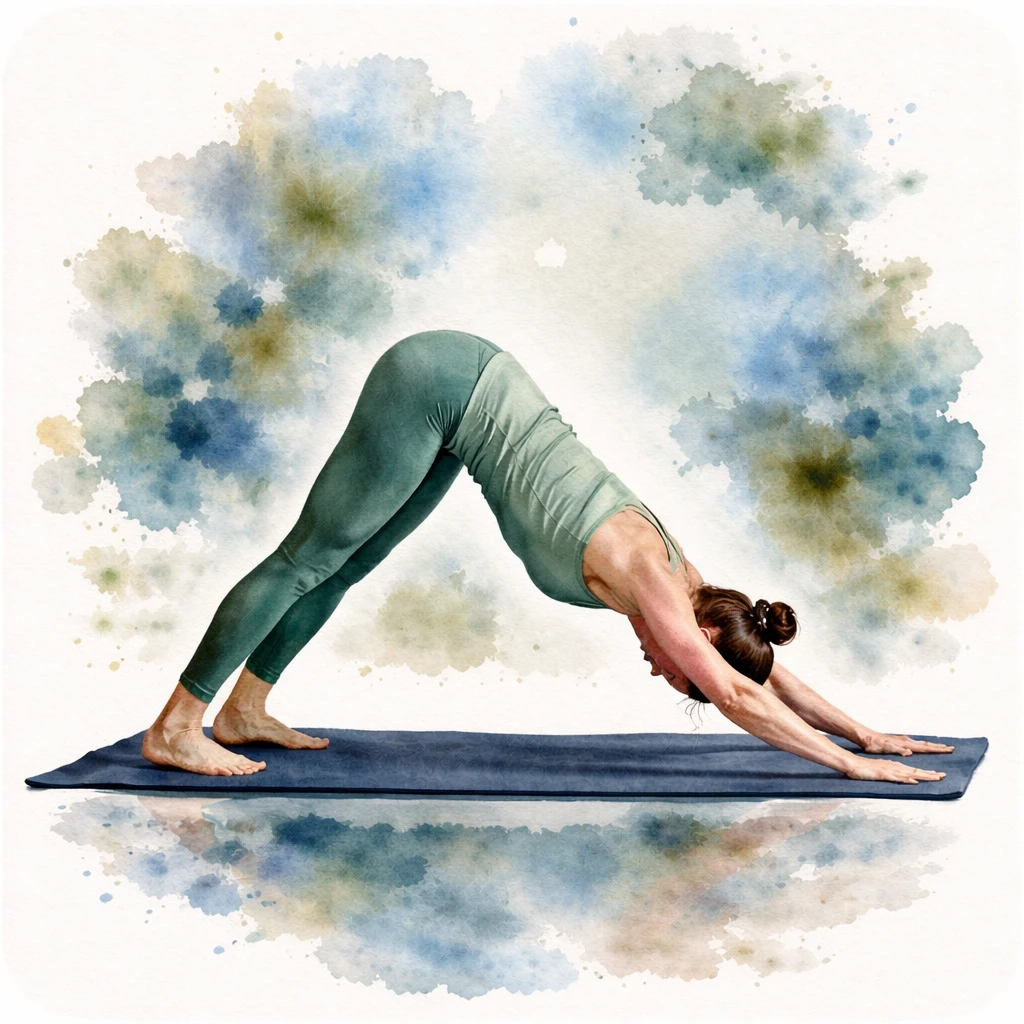Watercolor illustration of Downward-Facing Dog (Adho Mukha Svanasana)
