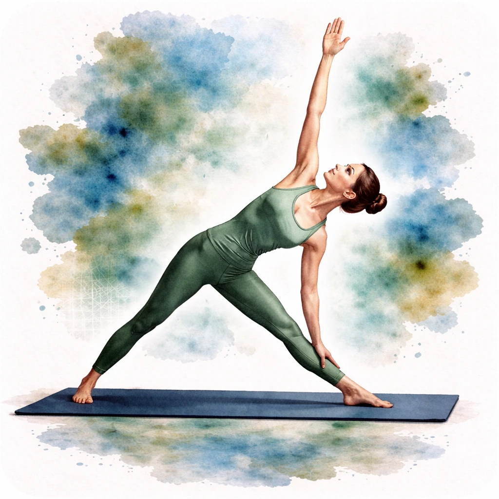 Watercolor illustration of Triangle Pose (Trikonasana)